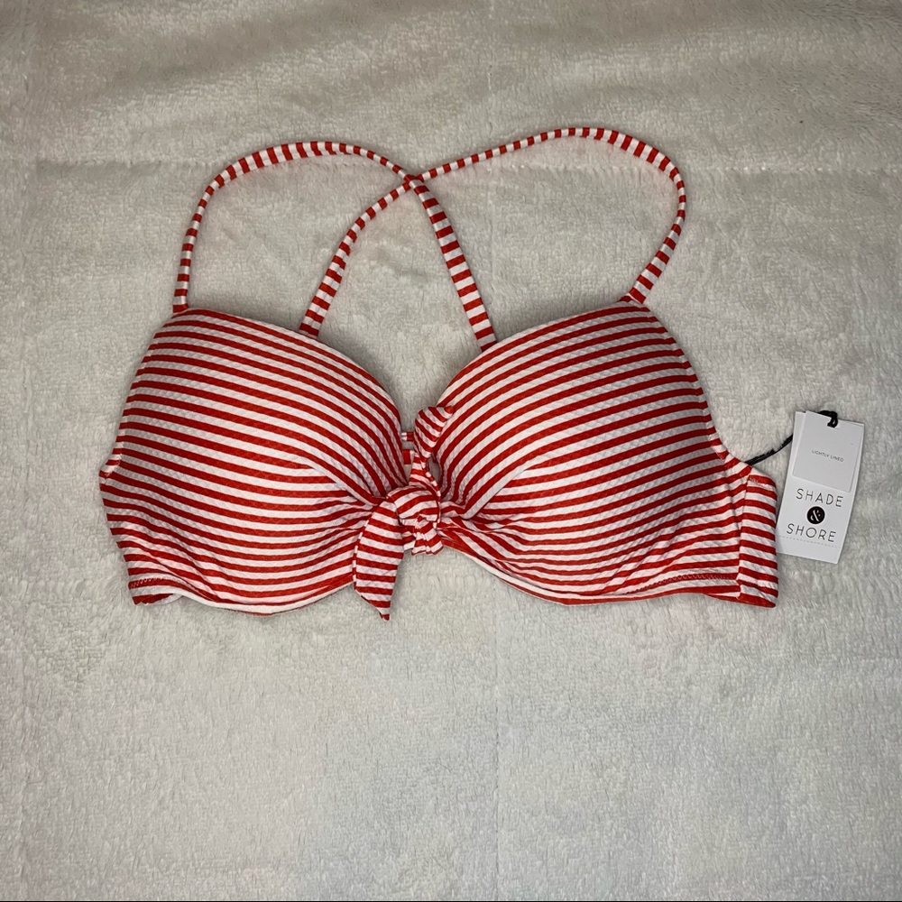 NWT Shade & Shore Red Striped Bikini Top